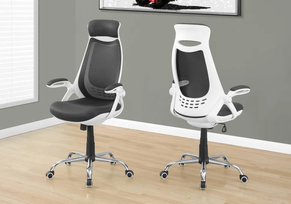 Office Chair, Adjustable Height, Swivel, Ergonomic, Armrests, Computer Desk, Work, Grey Mesh, Chrome Metal, Contemporary, Modern