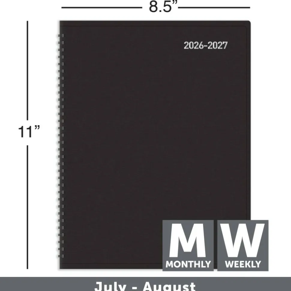 2026-2027 Office Depot Brand 14-Month Weekly/Monthly Academic Planner, Vertical Format, 8" x 11", 30% Recycled, Black, July 2026 To August 2027, 2026 to 2027 Calendar