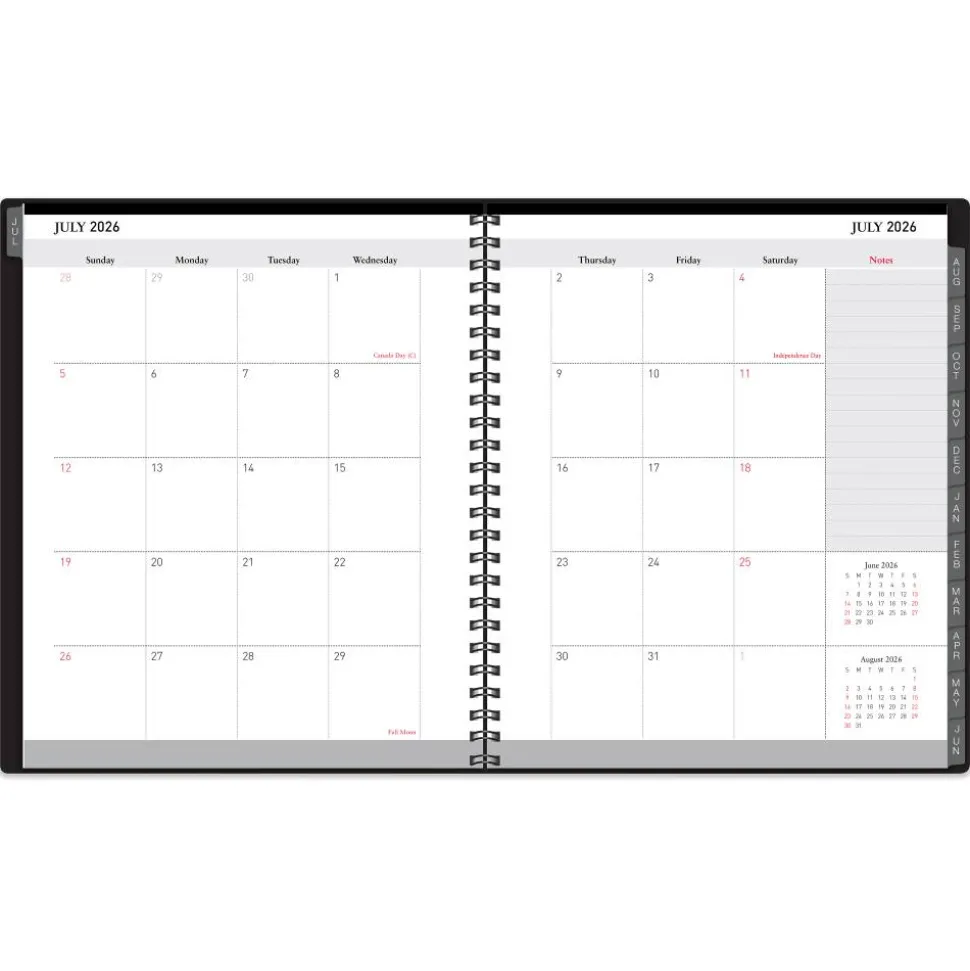 2026-2027 Office Depot Brand 14-Month Weekly/Monthly Academic Planner, Vertical Format, 8" x 11", 30% Recycled, Black, July 2026 To August 2027, 2026 to 2027 Calendar