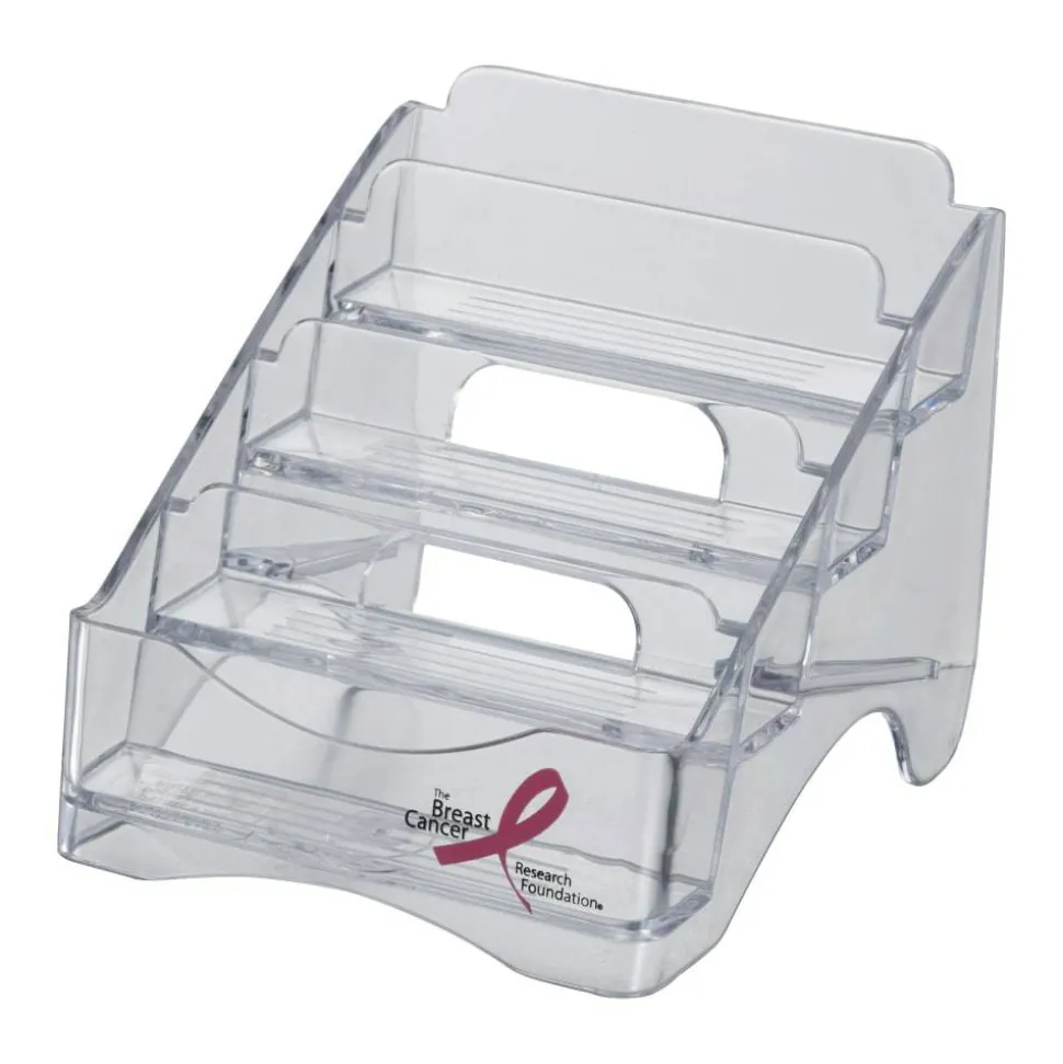 Officemate Breast Cancer Awareness 4 Tier Business Card Holder, Clear
