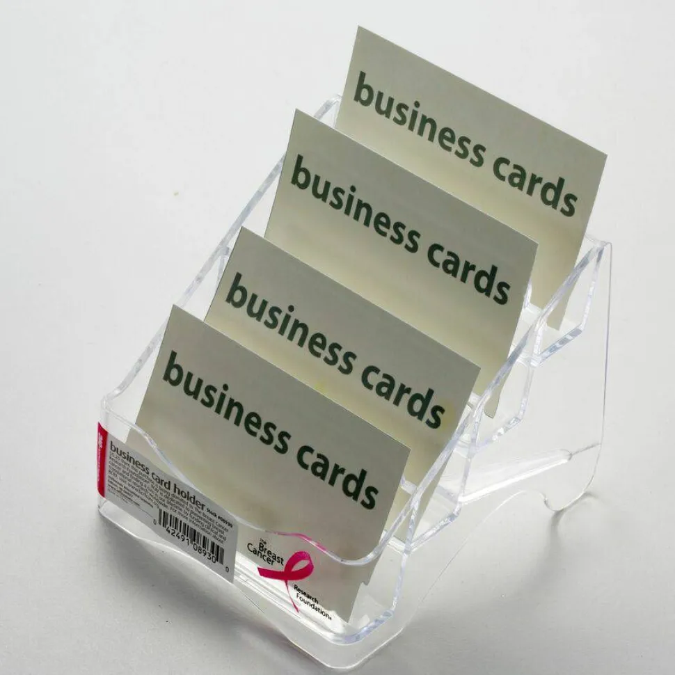 Officemate Breast Cancer Awareness 4 Tier Business Card Holder, Clear