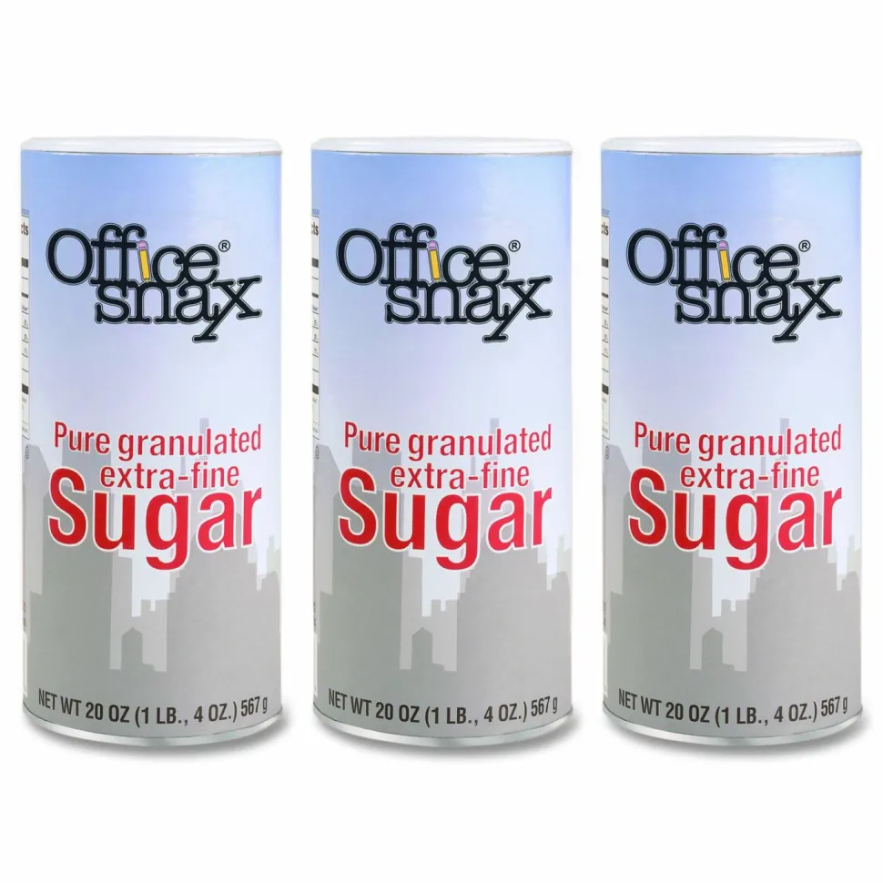 Office Snax Sugar Canister, 20 oz Reclosable Canister, 3/Pack
