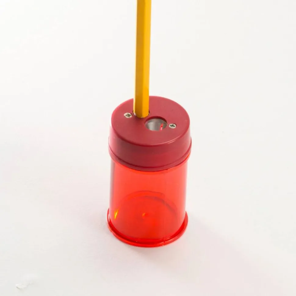 OIC Officemate Double Barrel Pencil/Crayon Sharpener 2 Hole(s) 2.1"H x 1.4"W x 1.4"D Translucent Red 1 Each