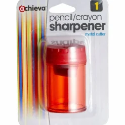 OIC Officemate Double Barrel Pencil/Crayon Sharpener 2 Hole(s) 2.1"H x 1.4"W x 1.4"D Translucent Red 1 Each