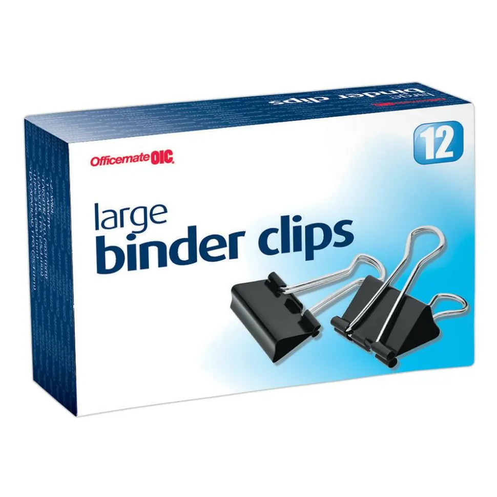 OIC Binder Clips, Large, 2", Black, Box Of 12, 99100