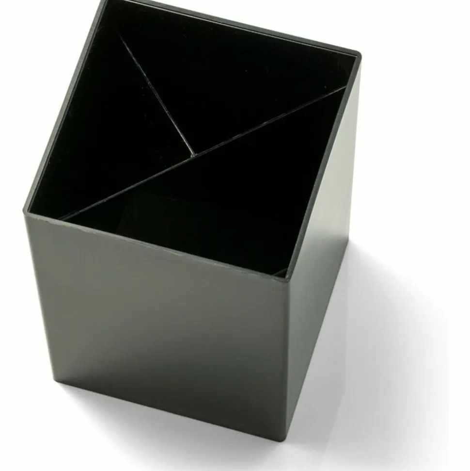OIC 3-Compartment Pencil Cup - 4" x 2.9" x 2.9" - 1 Each - Black