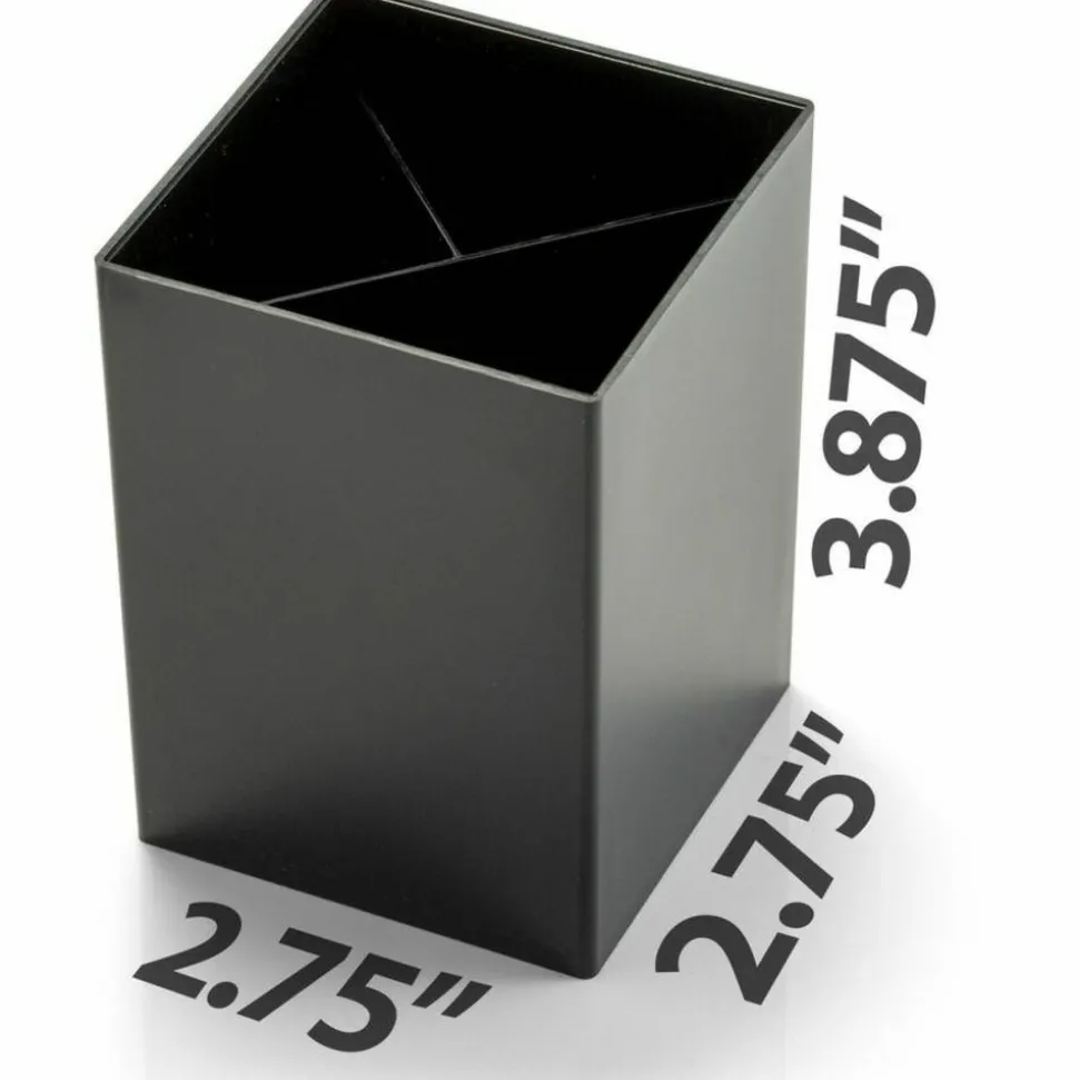 OIC 3-Compartment Pencil Cup - 4" x 2.9" x 2.9" - 1 Each - Black