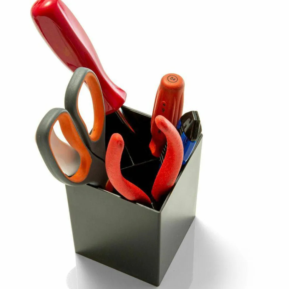 OIC 3-Compartment Pencil Cup - 4" x 2.9" x 2.9" - 1 Each - Black