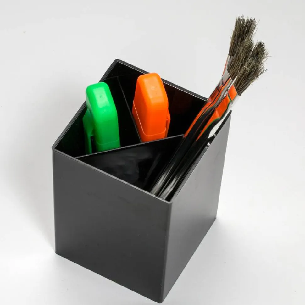 OIC 3-Compartment Pencil Cup - 4" x 2.9" x 2.9" - 1 Each - Black