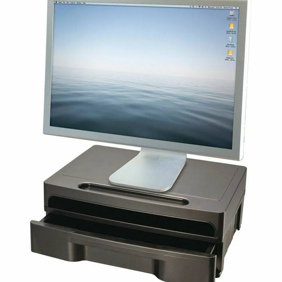 OIC Monitor Stand With Drawer, Black