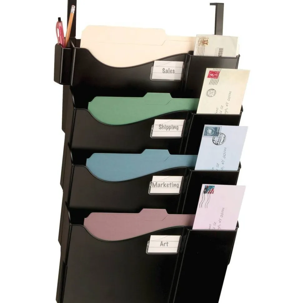 OIC 4-Pocket Grande Central Filing System With Hangers, Letter Size, Black