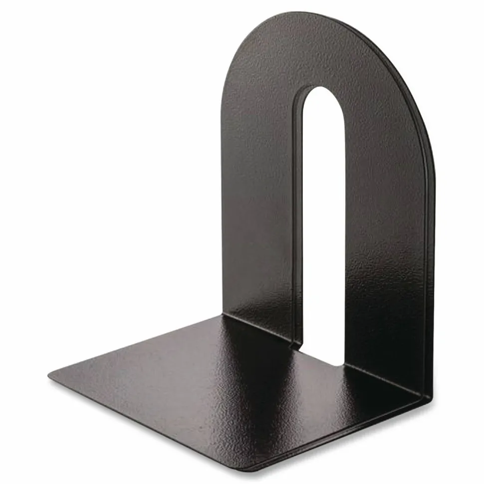 OIC Steel Construction Heavy-Duty Bookends, Non-Skid, 10"H, Black, Set Of 2