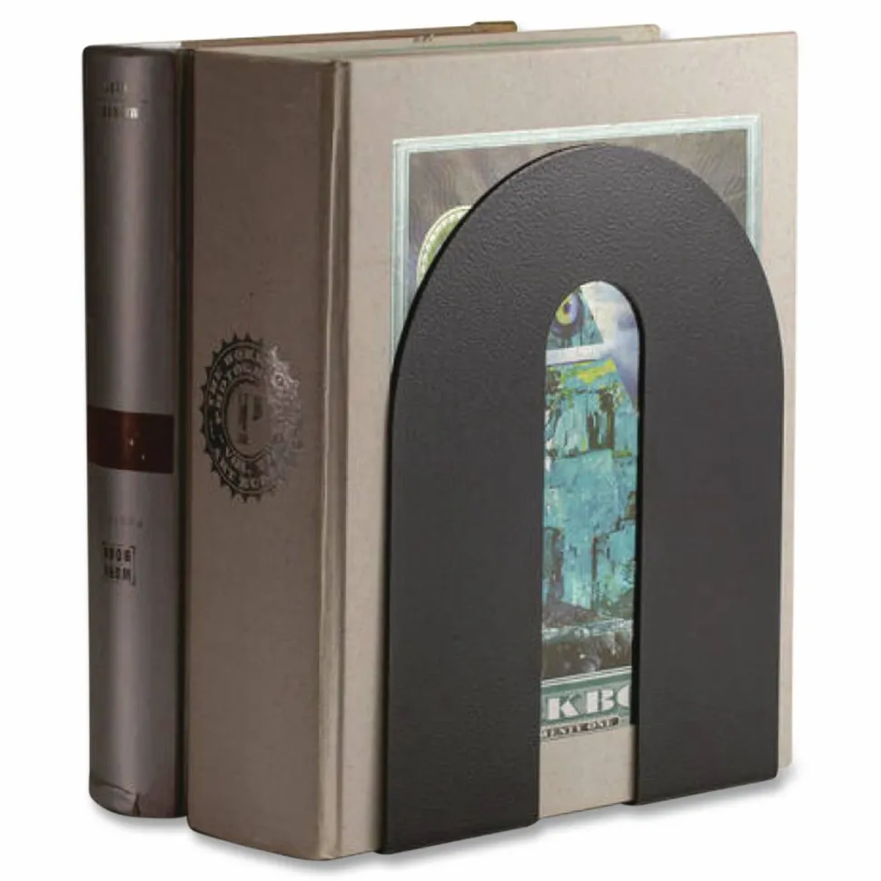 OIC Steel Construction Heavy-Duty Bookends, Non-Skid, 10"H, Black, Set Of 2