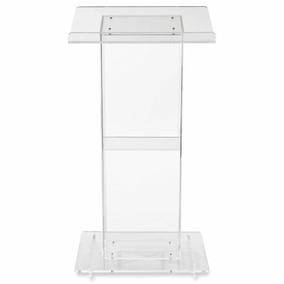 Oklahoma Sound Clear Acrylic Lectern with Shelf, 24 x 15 x 46, Clear