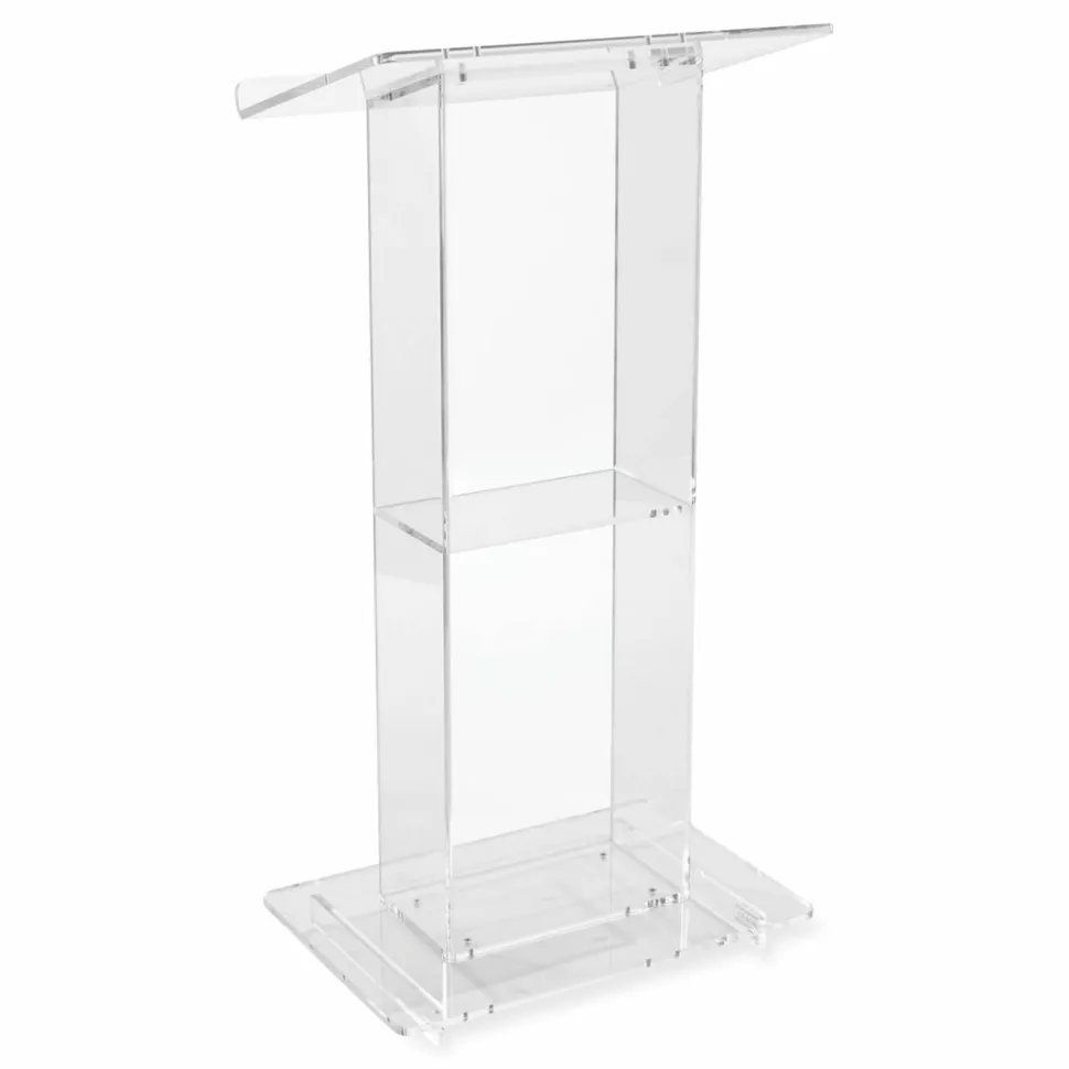 Oklahoma Sound Clear Acrylic Lectern with Shelf, 24 x 15 x 46, Clear