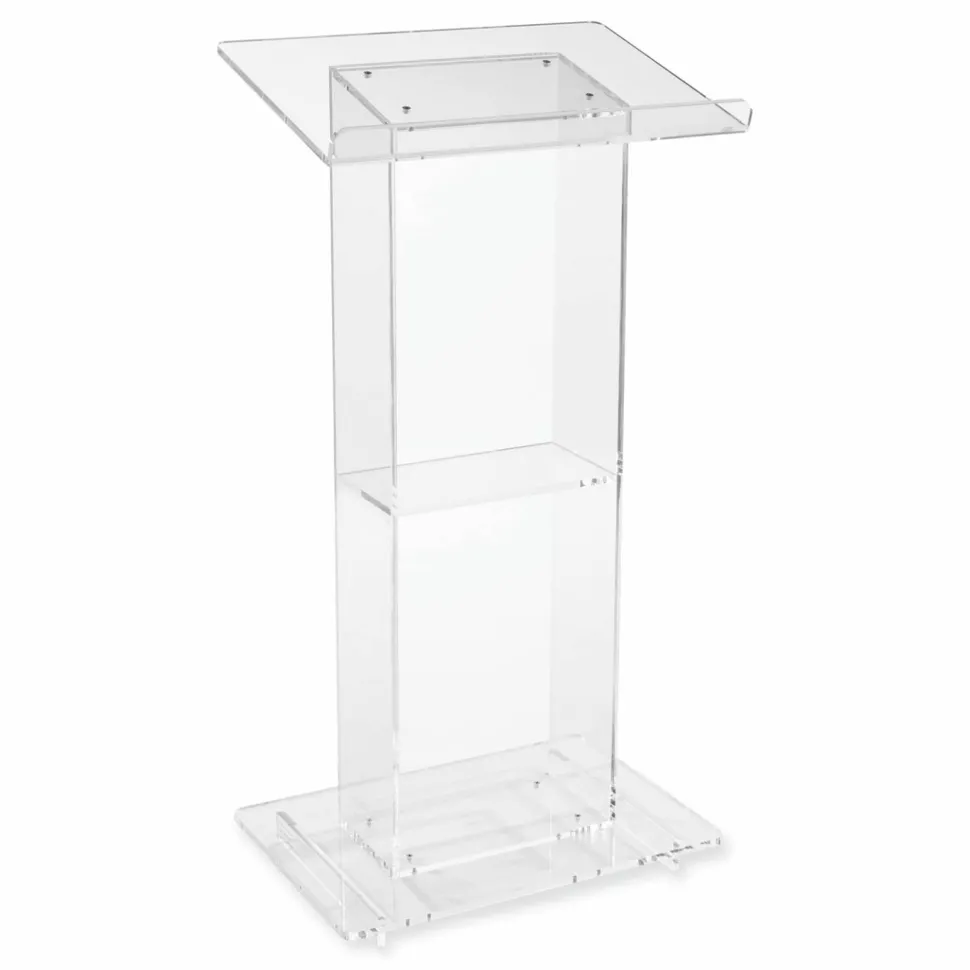 Oklahoma Sound Clear Acrylic Lectern with Shelf, 24 x 15 x 46, Clear