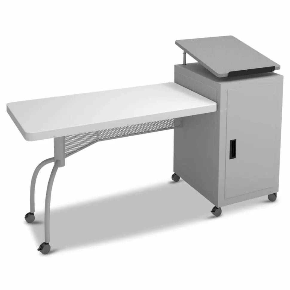 Oklahoma Sound Edupod Teacher's Desk and Lectern Combo, 24" x 68" x 45", Gray Hammer Tone