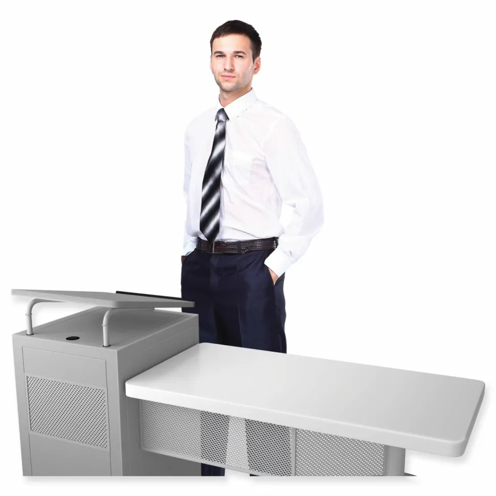 Oklahoma Sound Edupod Teacher's Desk and Lectern Combo, 24" x 68" x 45", Gray Hammer Tone