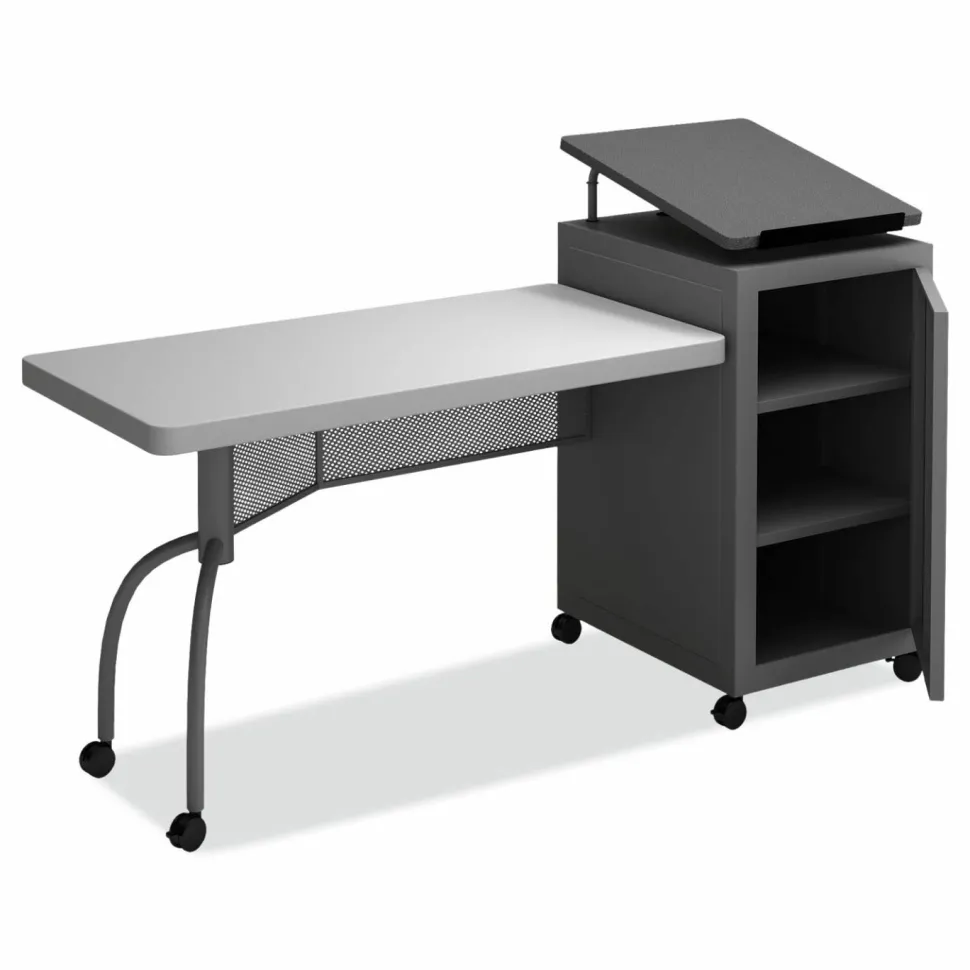 Oklahoma Sound Edupod Teacher's Desk and Lectern Combo, 24" x 68" x 45", Gray Hammer Tone