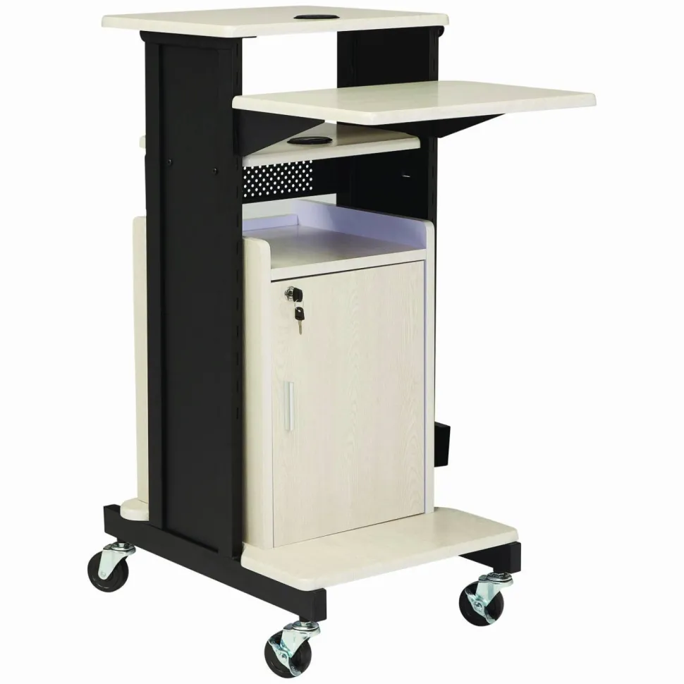 Oklahoma Sound Premium Plus Presentation Cart with Storage Cabinet, 18 x 30 x 40.5, Ivory/Black