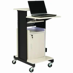 Oklahoma Sound Premium Plus Presentation Cart with Storage Cabinet, 18 x 30 x 40.5, Ivory/Black