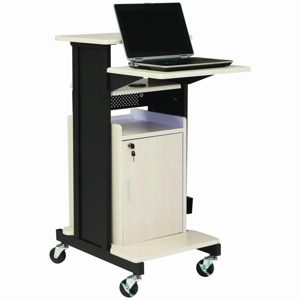Oklahoma Sound Premium Plus Presentation Cart with Storage Cabinet, 18 x 30 x 40.5, Ivory/Black