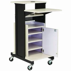 Oklahoma Sound Premium Plus Presentation Cart with Storage Cabinet, 18 x 30 x 40.5, Ivory/Black