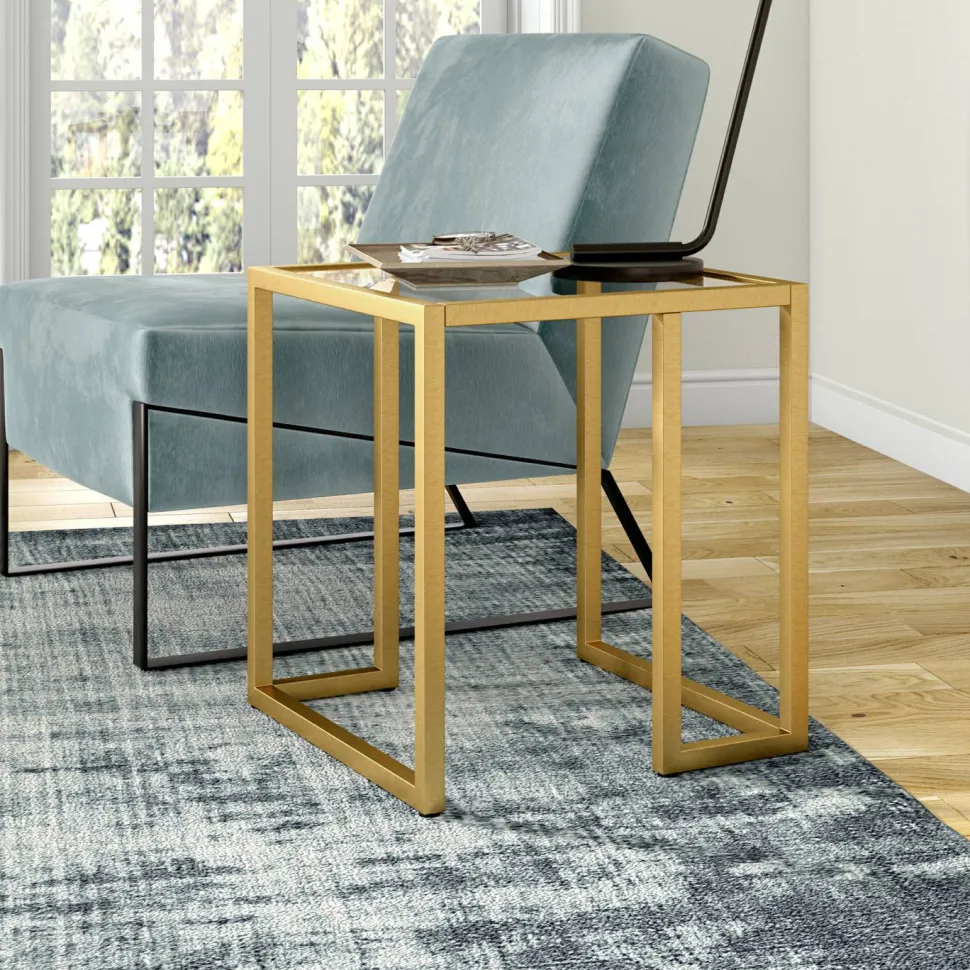 Oscar 20" Wide Square Side Table in Brass