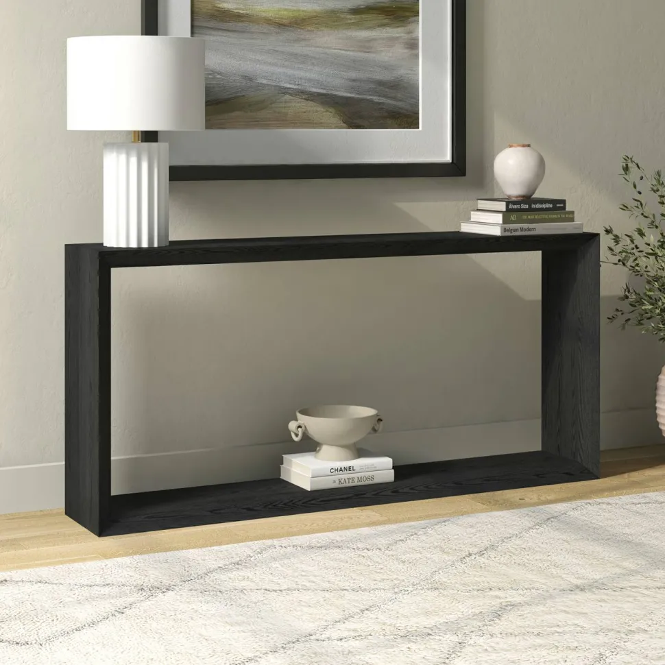 Osmond 64" Wide Rectangular Console Table in Black Grain