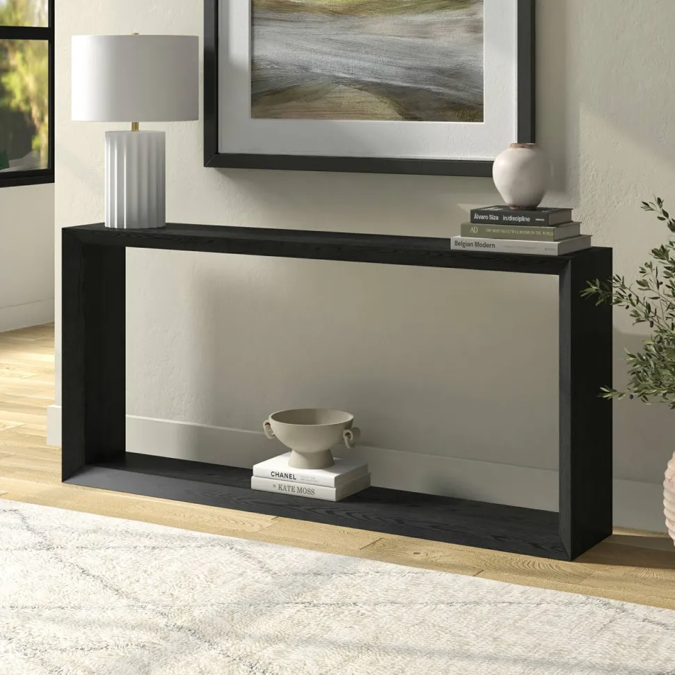 Osmond 64" Wide Rectangular Console Table in Black Grain