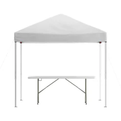 Otis 8'x8' White Pop Up Event Canopy Tent with Carry Bag and 6-Foot Bi-Fold Folding Table with Carrying Handle - Tailgate Tent Set