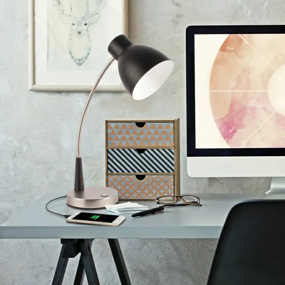 OttLite Wellness Series Adjust LED Desk Lamp, 3" to 22" High, Silver/Matte Black