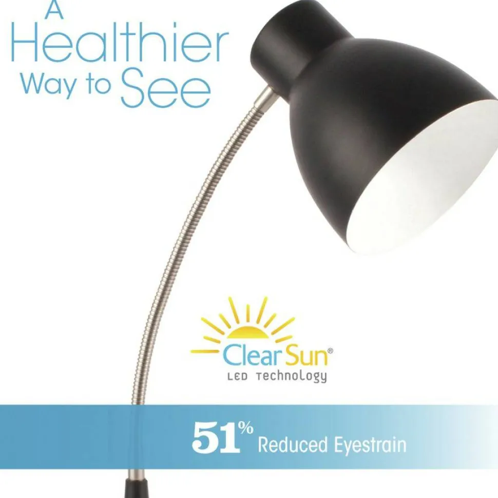 OttLite Wellness Series Adjust LED Desk Lamp, 3" to 22" High, Silver/Matte Black