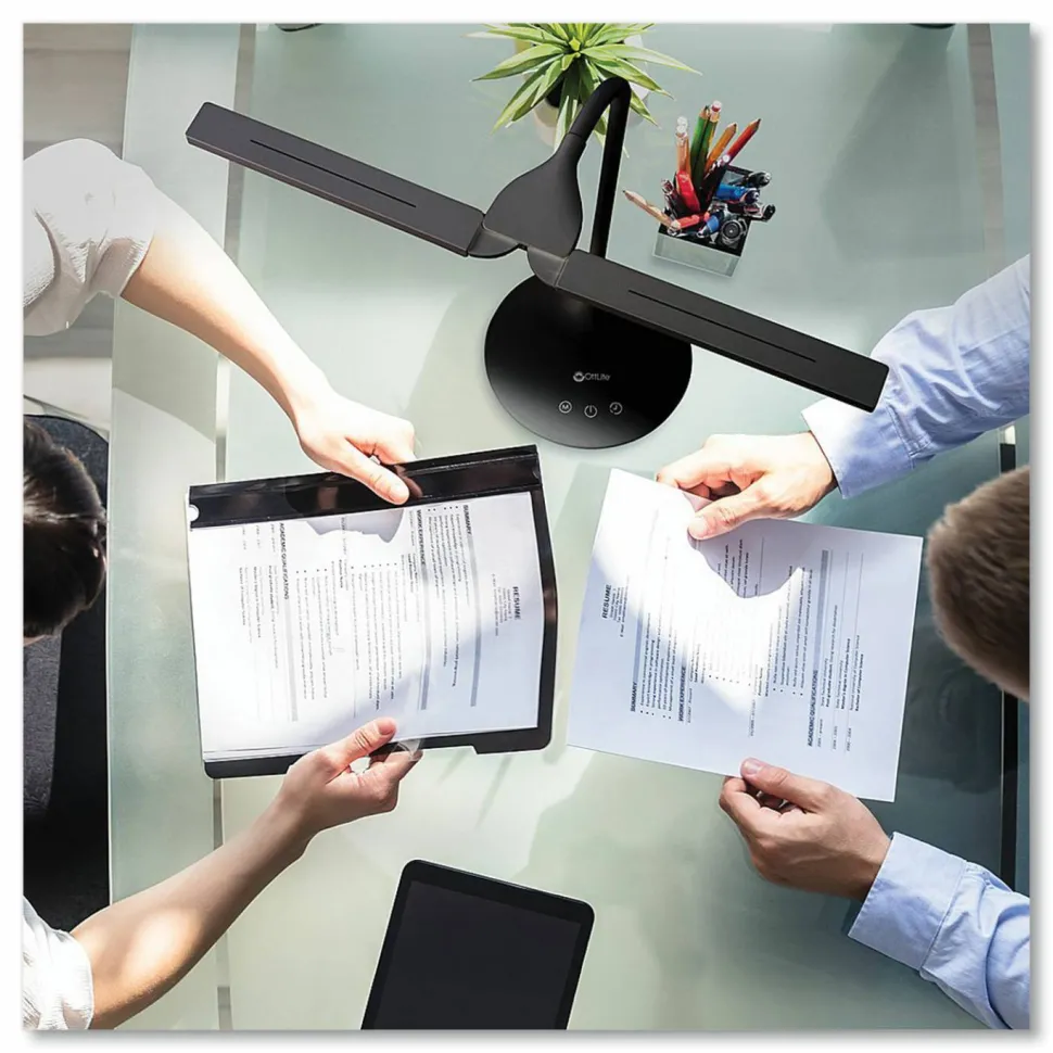 OttLite Wellness Series Pivot LED Desk Lamp with Dual Shades, 13.25" to 26" High, Black