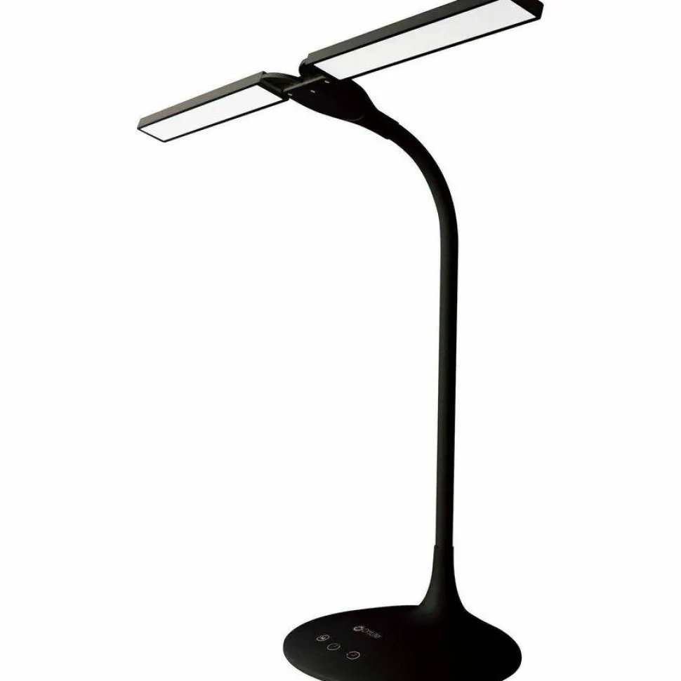 OttLite Wellness Series Pivot LED Desk Lamp with Dual Shades, 13.25" to 26" High, Black