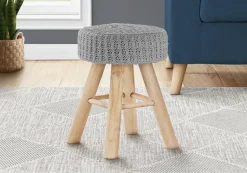 Ottoman, Pouf, Footrest, Foot Stool, 12" Round, Grey Velvet, Natural Wood Legs, Contemporary, Modern