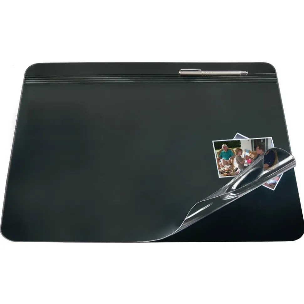 Overlay Desk Pad With Antimicrobial Treatment, 19" x 24", Black/Clear