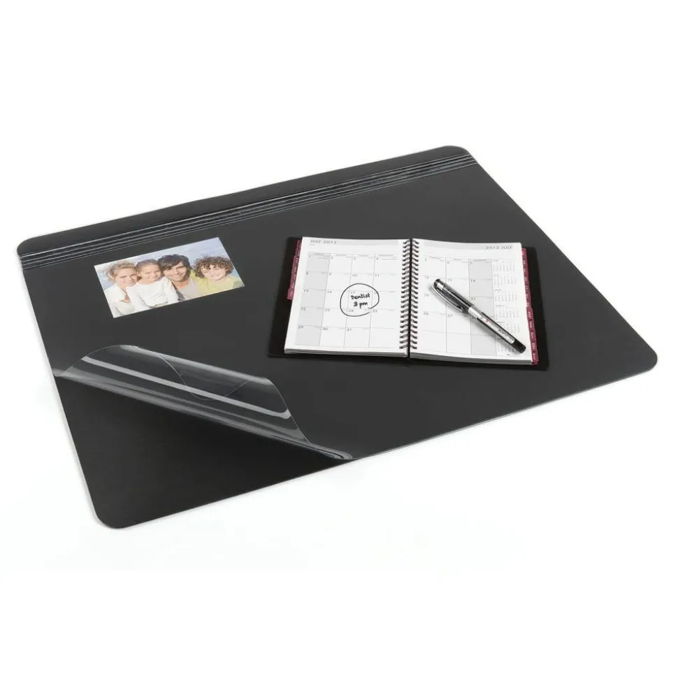 Overlay Desk Pad With Antimicrobial Treatment, 19" x 24", Black/Clear
