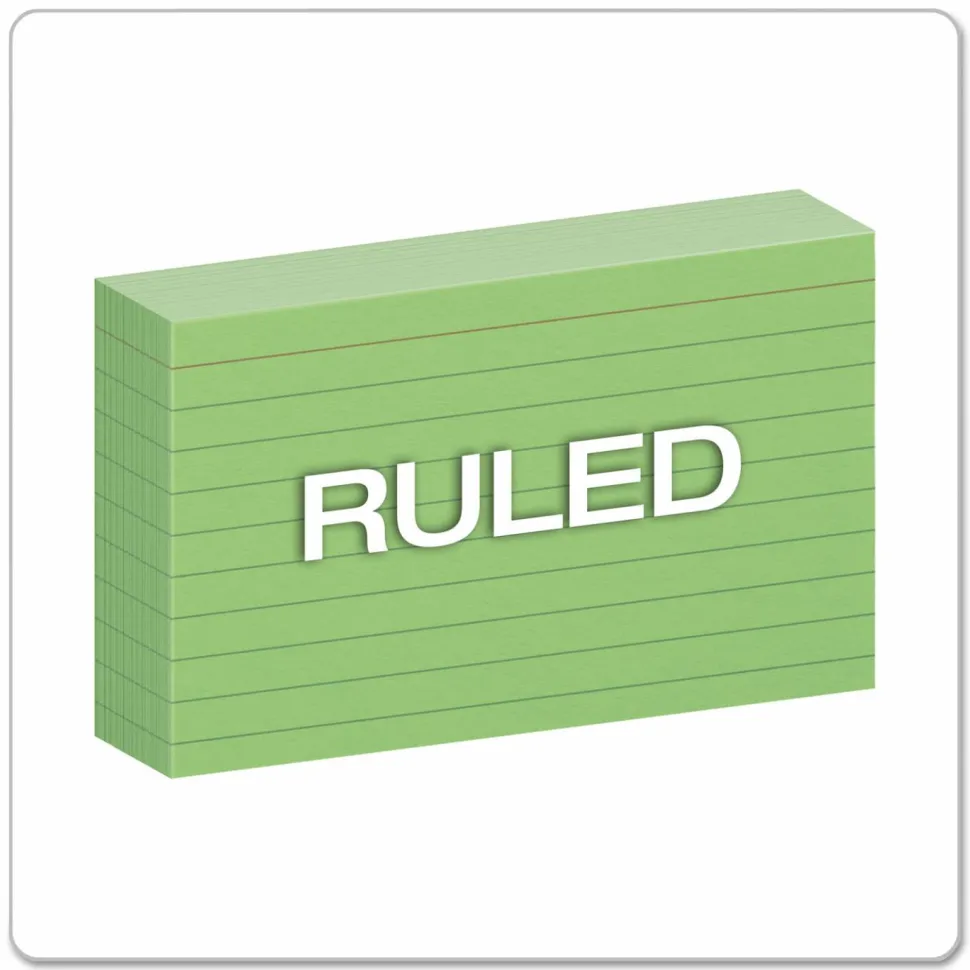 Oxford Color Index Cards, Ruled, 3" x 5", Green, Pack Of 100
