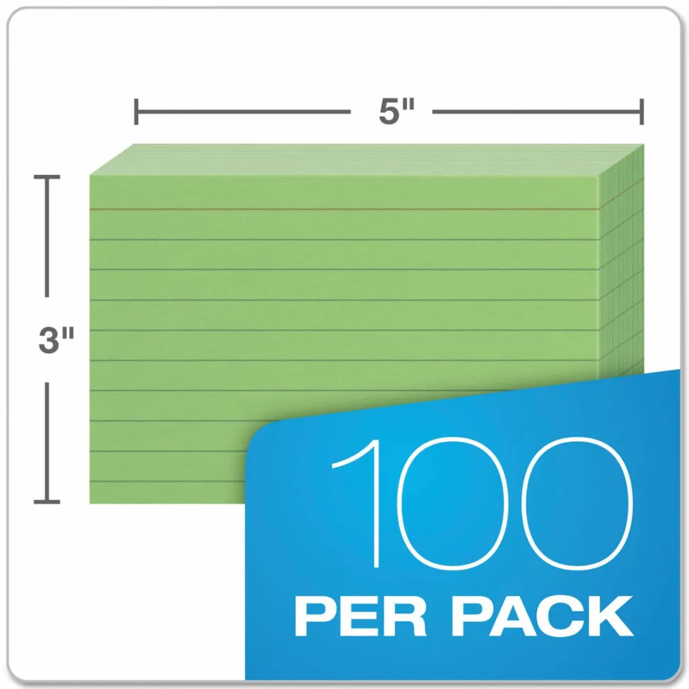 Oxford Color Index Cards, Ruled, 3" x 5", Green, Pack Of 100