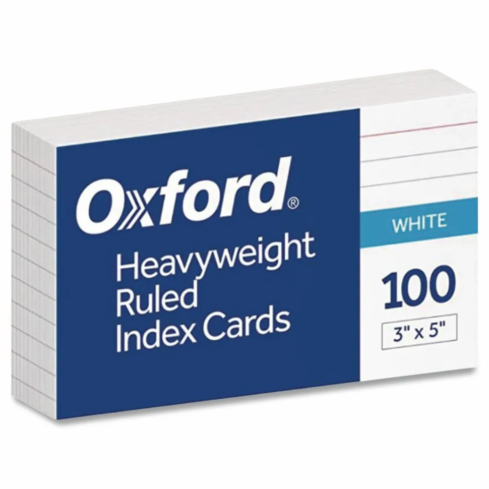 Oxford Heavyweight Ruled Index Cards, 3 x 5, White, 100/Pack