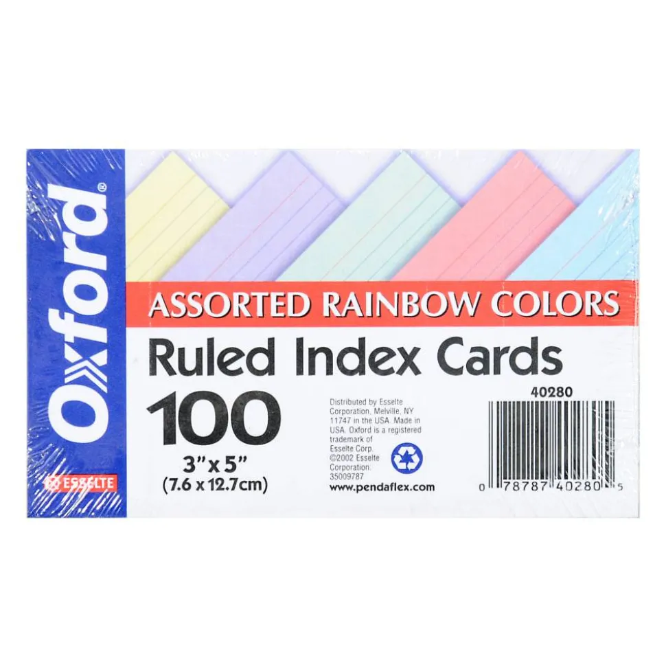 Oxford Index Cards, Ruled, 3" x 5", Assorted Pastels, Pack Of 100