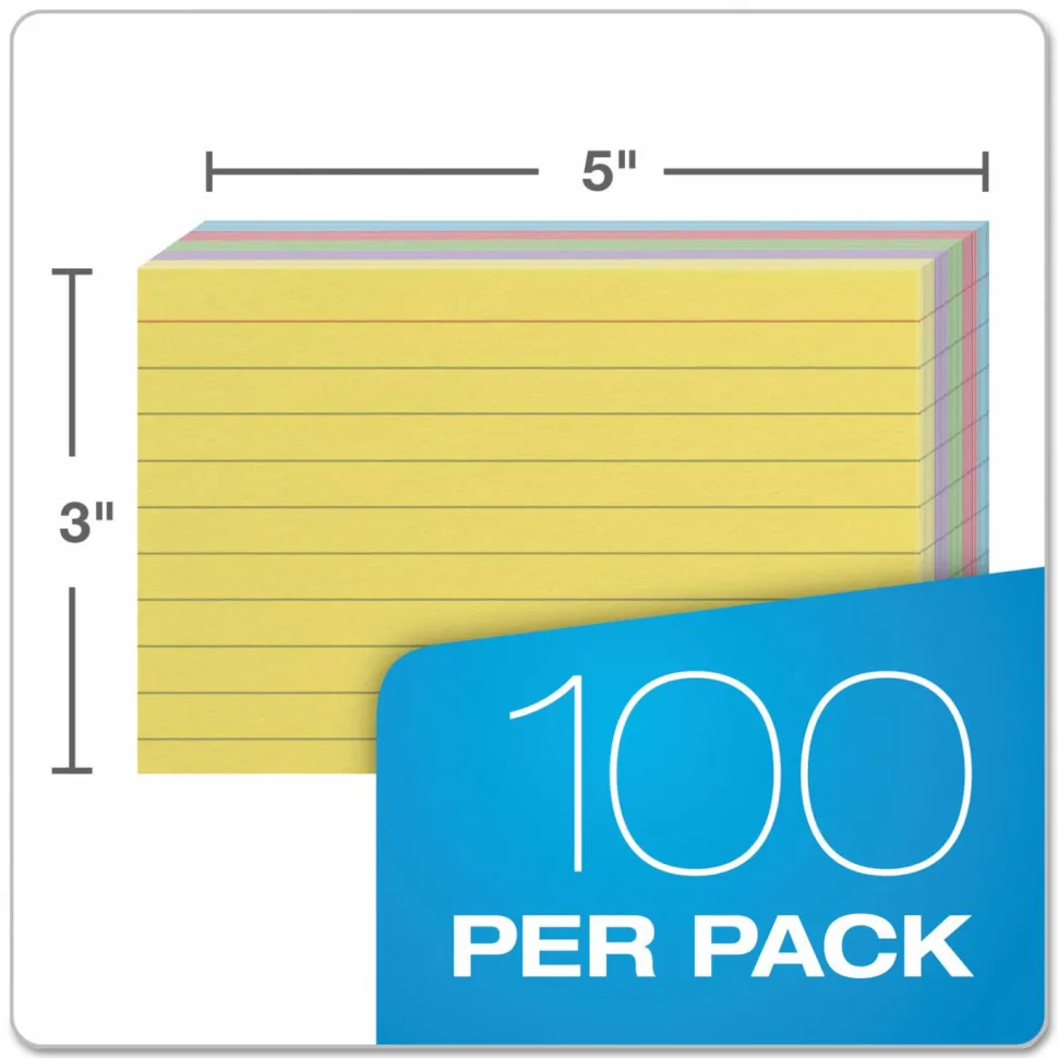 Oxford Index Cards, Ruled, 3" x 5", Assorted Pastels, Pack Of 100