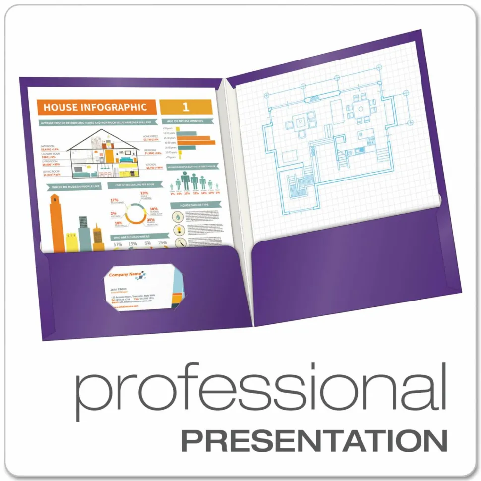 Oxford Laminated Twin-Pocket Folders, 8 1/2" x 11", Purple, Box Of 25