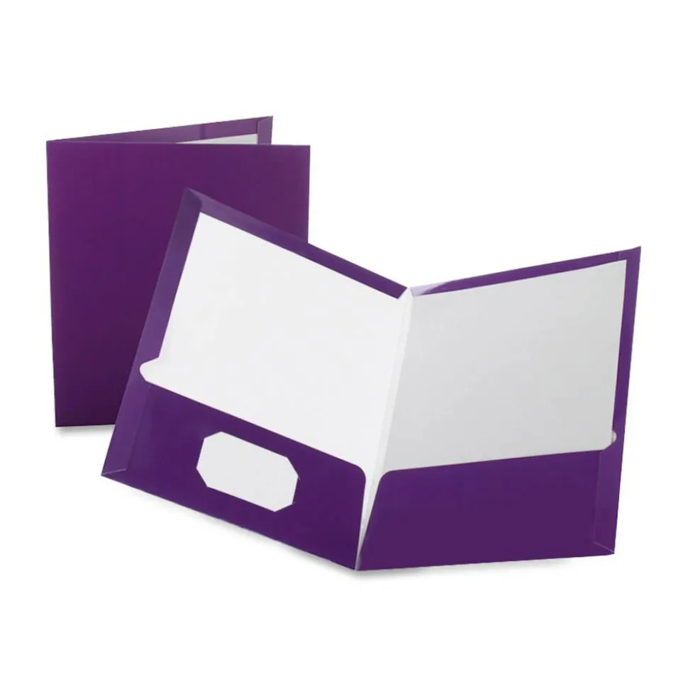 Oxford Laminated Twin-Pocket Folders, 8 1/2" x 11", Purple, Box Of 25