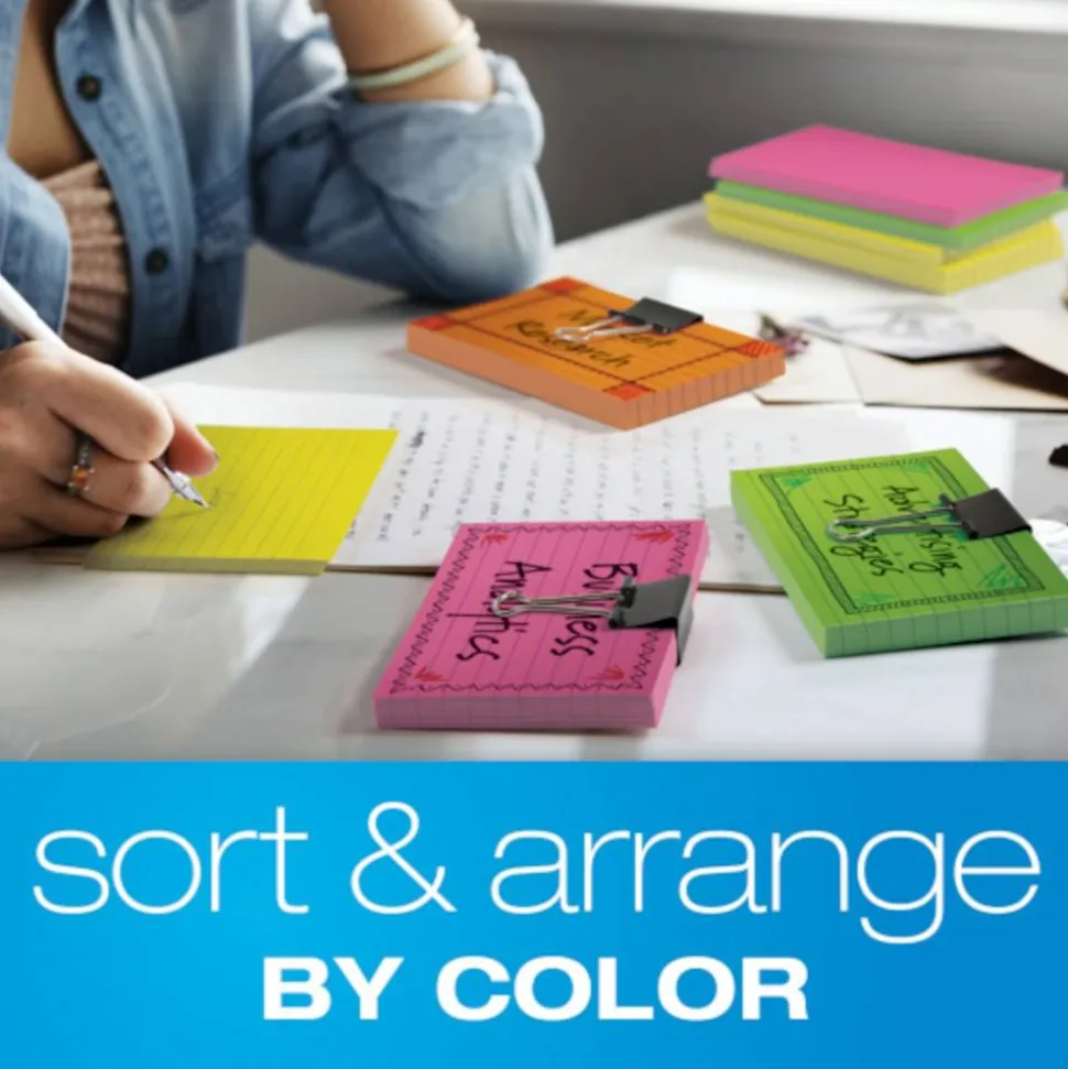 Oxford Neon Index Cards, 3" x 5", Ruled, Assorted Colors, 100 Per Pack