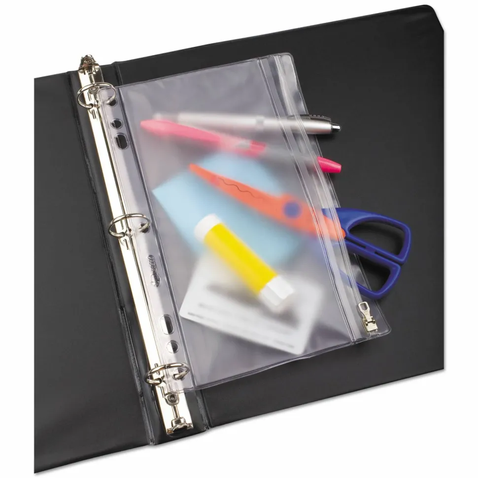 Oxford Zipper Binder Pocket, 2- to 5-Hole Punched, 6" x 9.5", Clear
