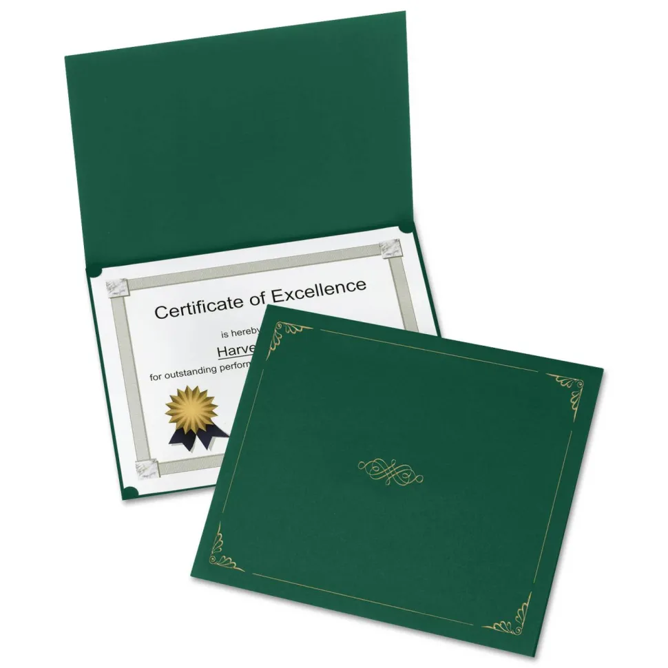 Oxford Certificate Holder, 11.25 x 8.75, Green, 5/Pack