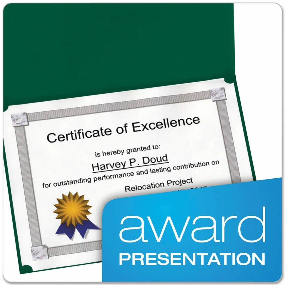 Oxford Certificate Holder, 11.25 x 8.75, Green, 5/Pack