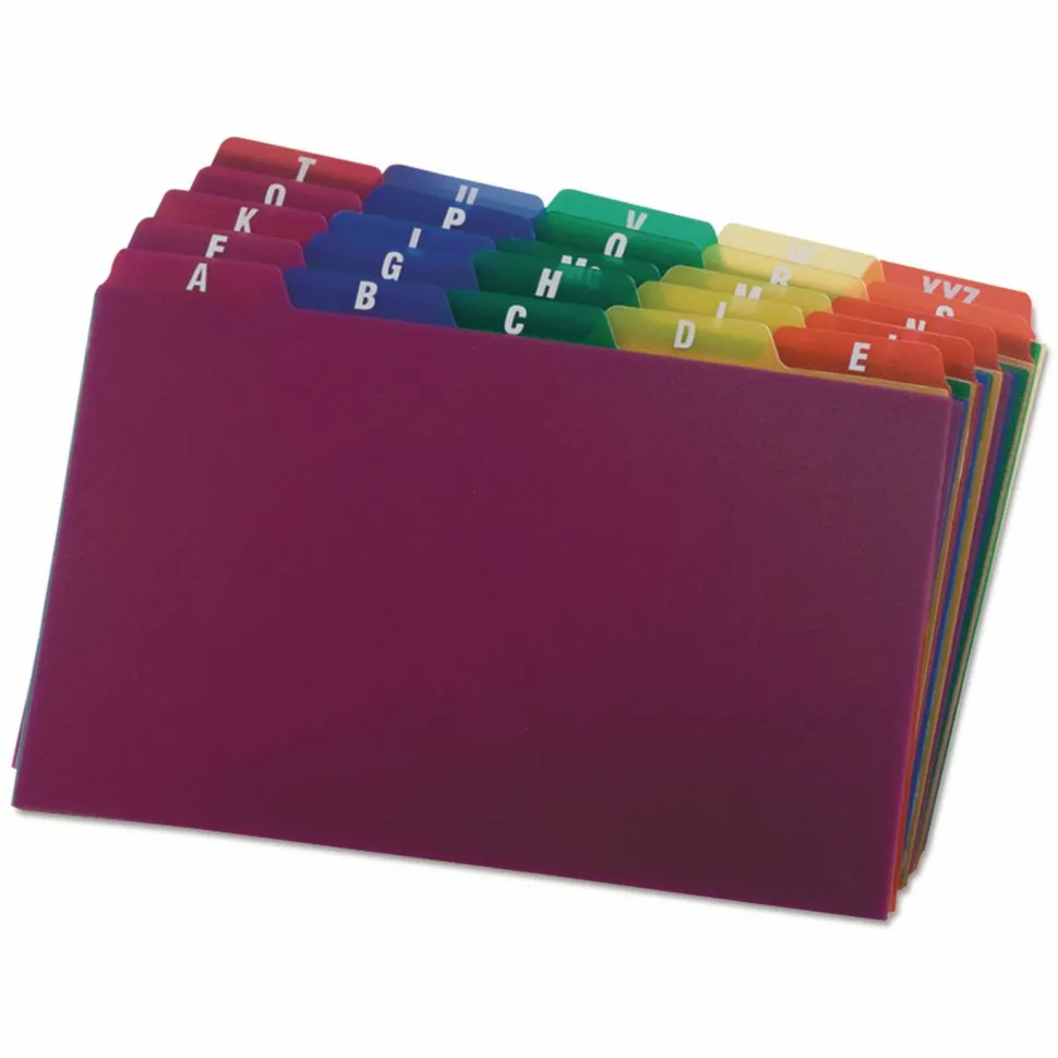 Oxford Durable Poly A-Z Card Guides, 1/5-Cut Top Tab, A to Z, 5 x 8, Assorted Colors, 25/Set